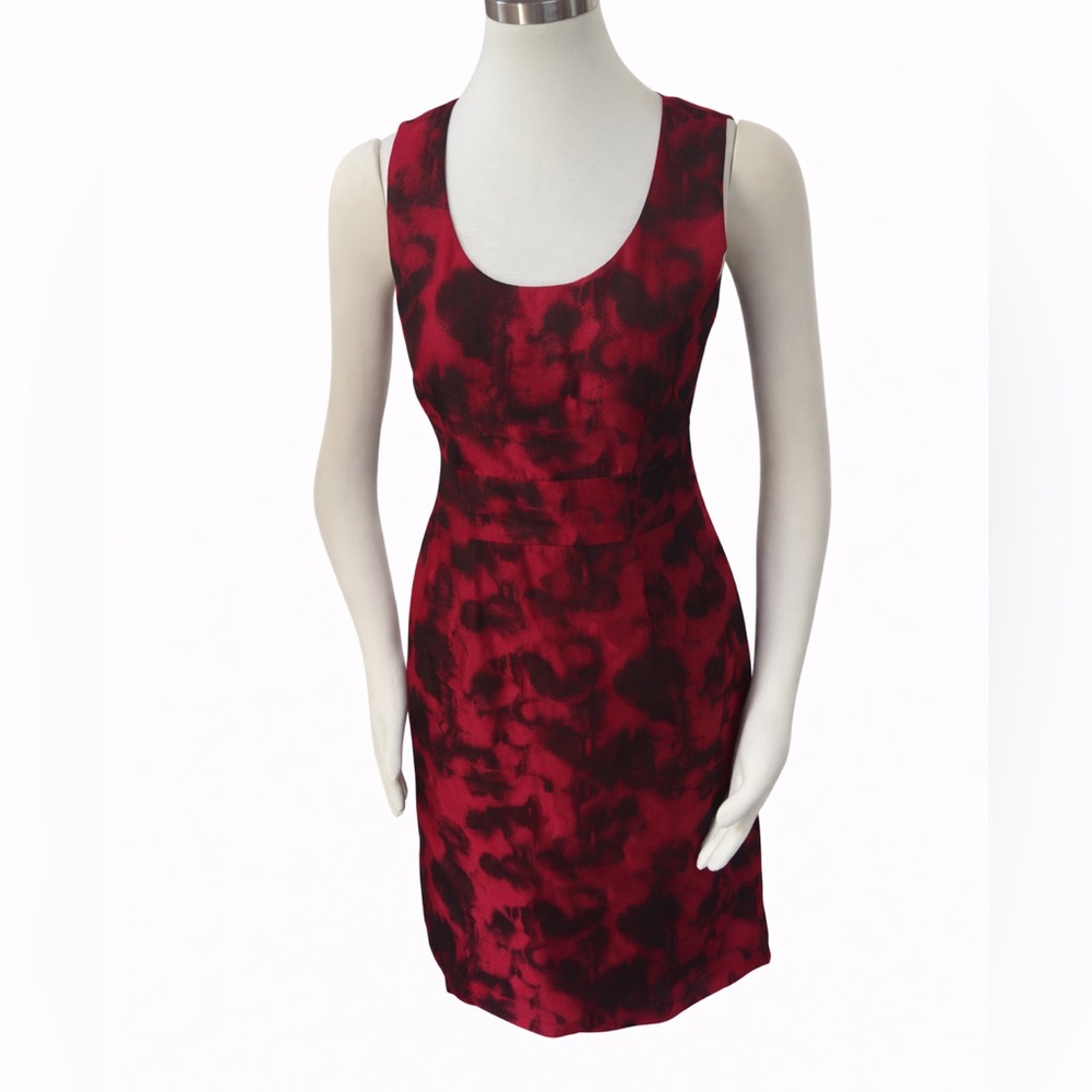 Banana Republic‎ Red Black Abstract Print Sheath Dress Size 0 Sleeveless